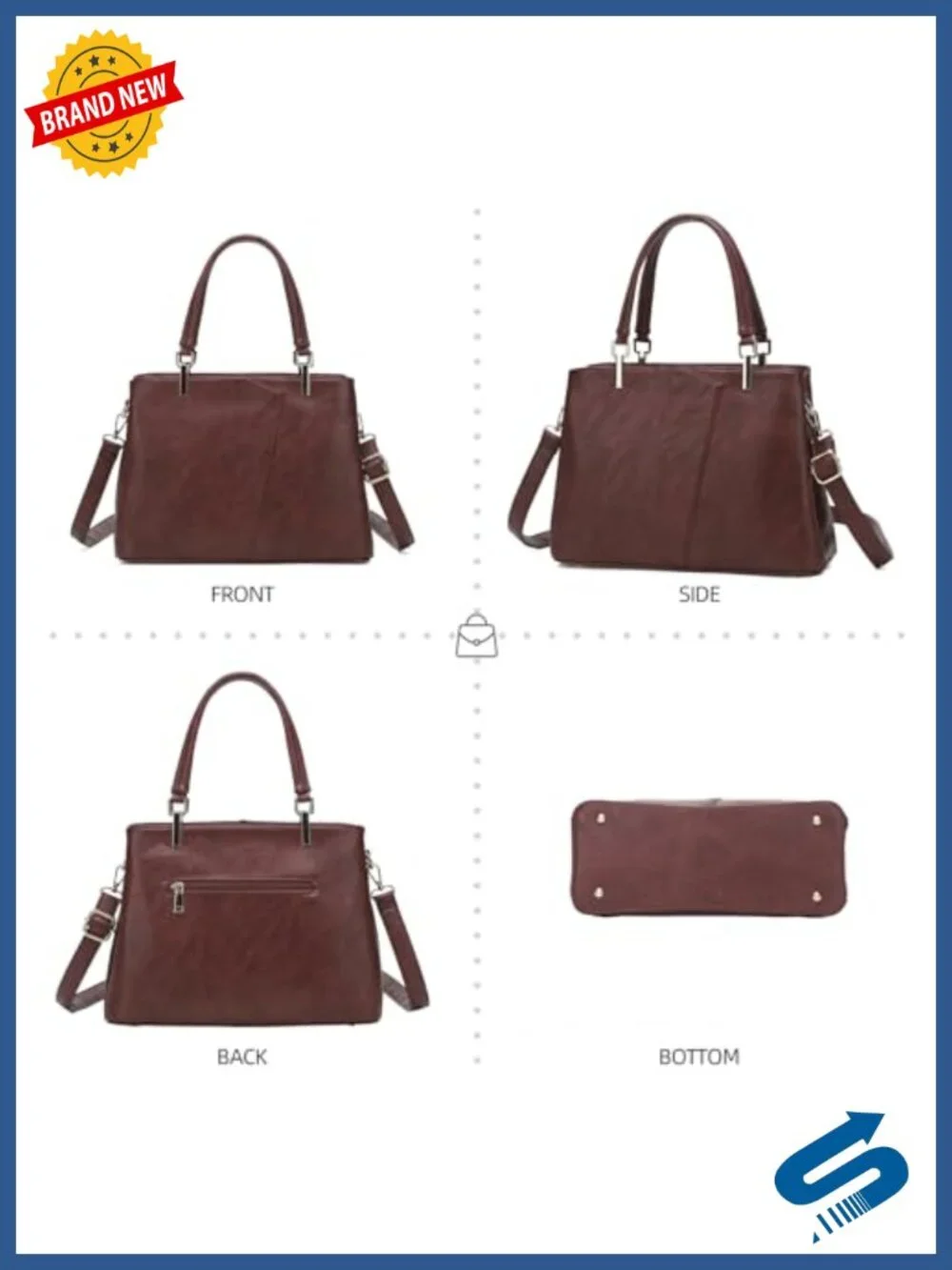 Vegan Leather Hobo Bag with Top Zipper, Detachable Strap, 3 Pockets